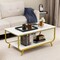 Costway Coffee Table 2-Tier Modern Marble Coffee Table with Storage Shelf for Living Room